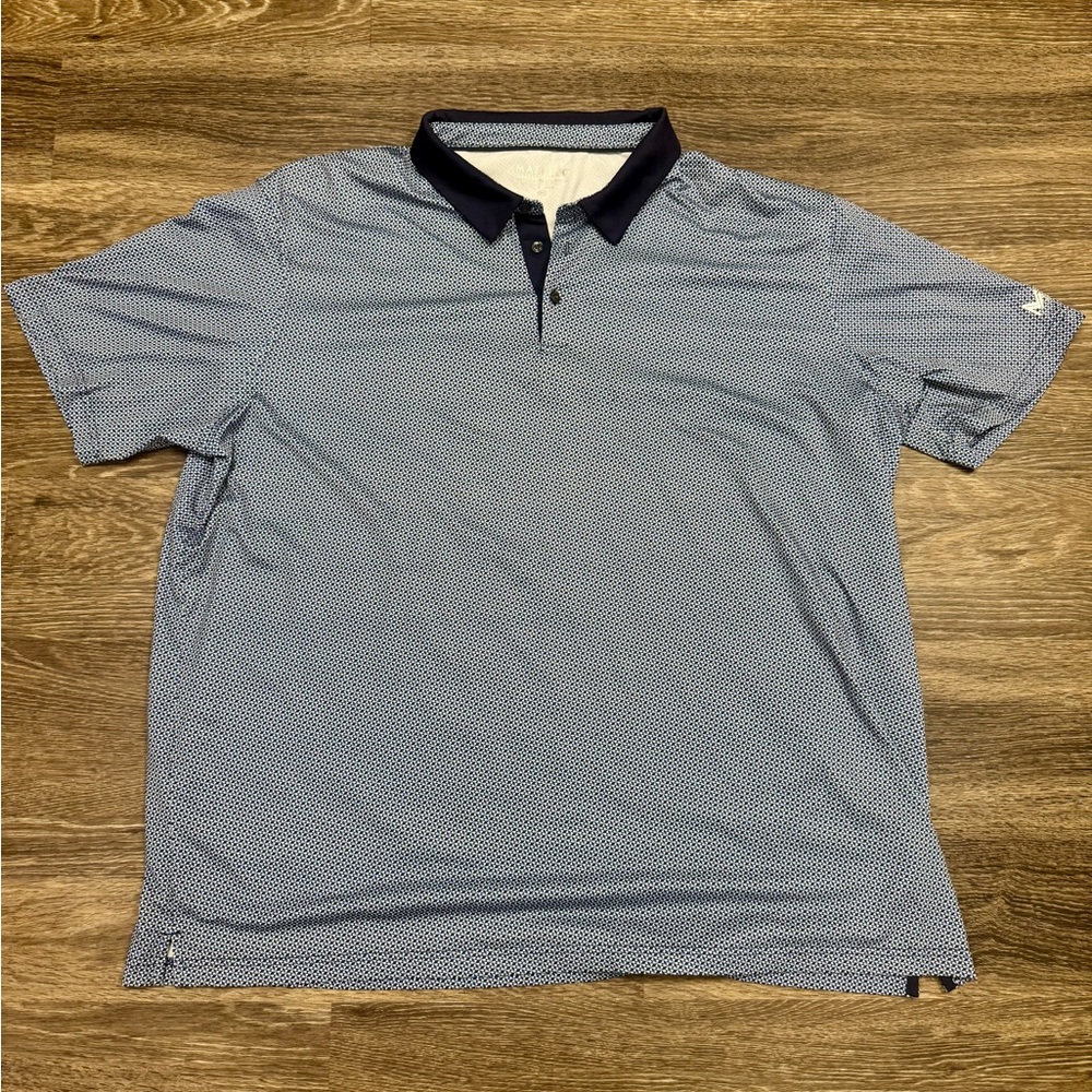 Maelreg Performance Polo Shirt Blue Geometric Print Short Sleeve Men’s 3XL